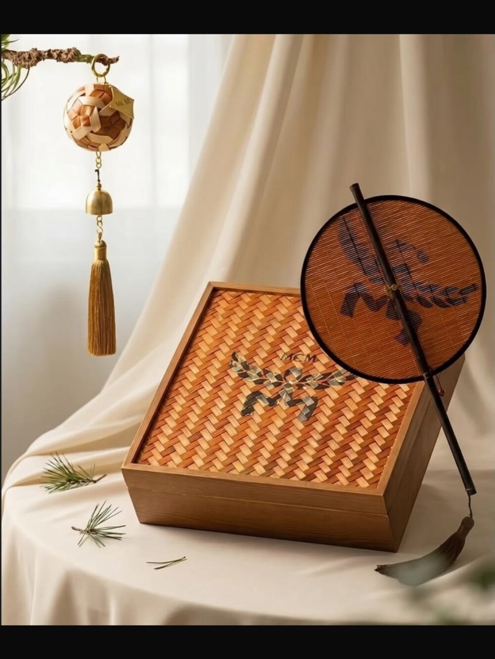 MCM Windchime & Fan Rattan Box